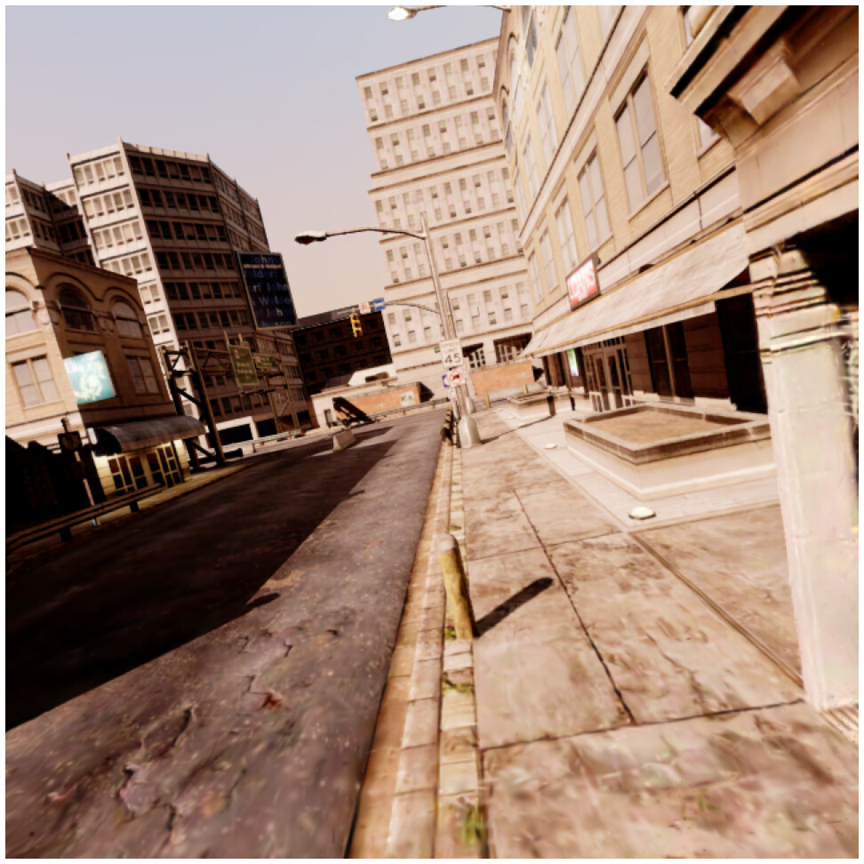 Rendered RGB view of the urban construction scene